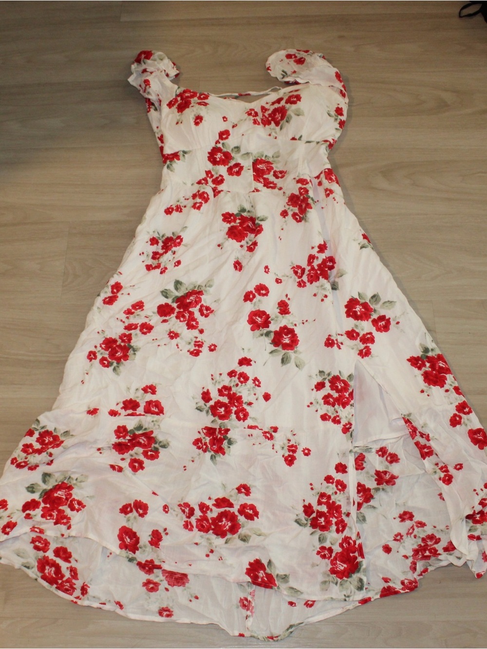 White Floral Maxi Dress with Red Rose Print